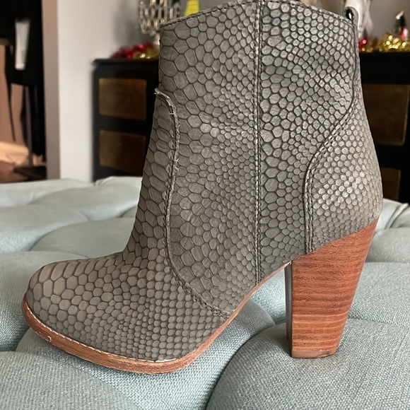 Joie Grey Snakeskin Heeled Ankle Boot - Picture 8 of 15